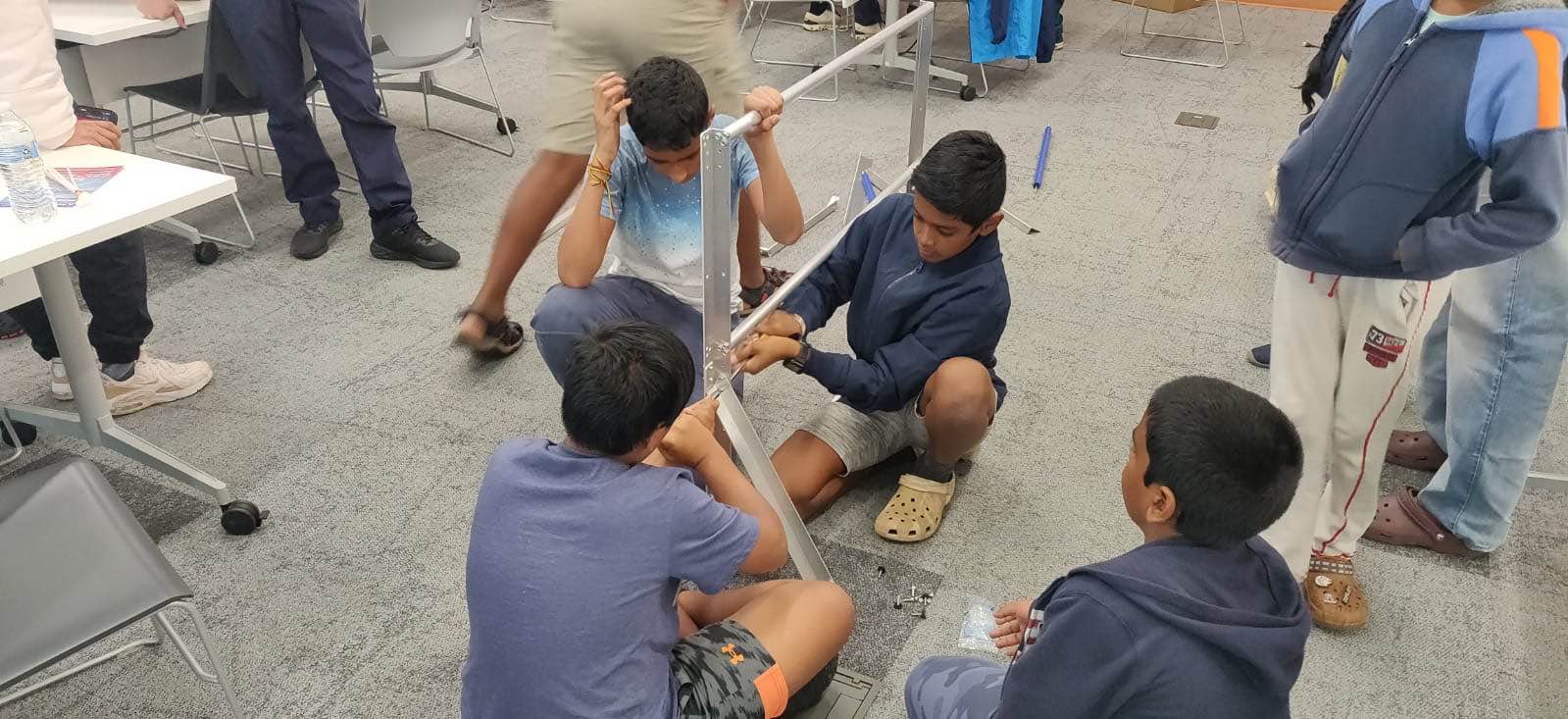 Team working on robotics project